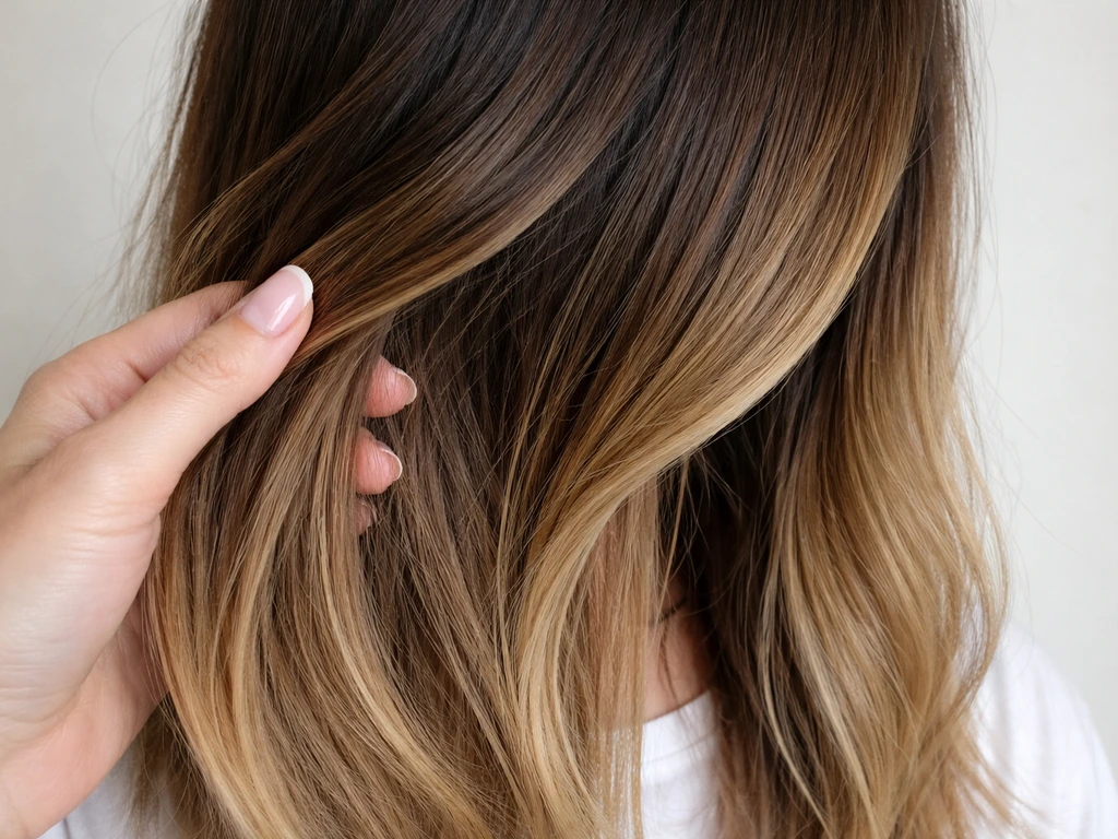Close-up of healthy colored hair regrowth blend with a subtle regrowth line in natural light.