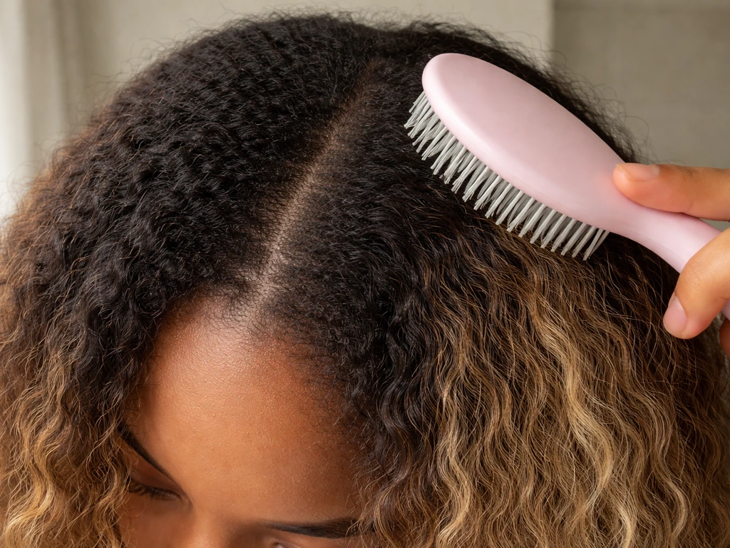 Close-up of hair roots meeting permed ends, showing a vulnerable boundary with tangly frizz and smoother strands below.