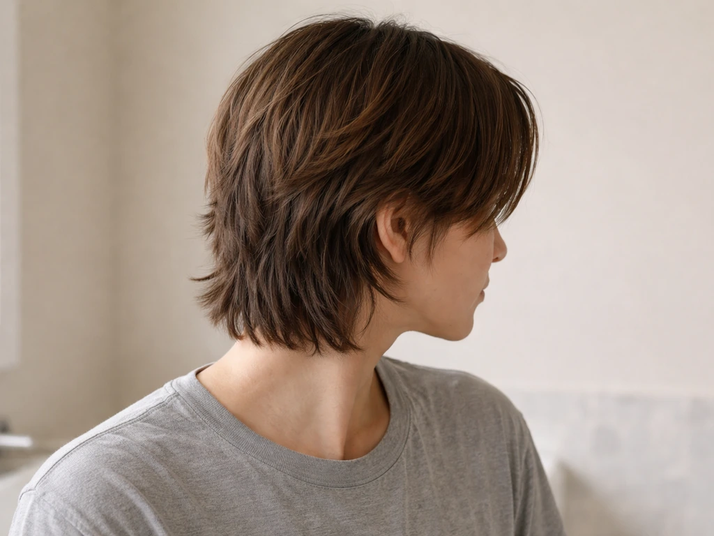 Anonymous person with awkward side-length hair growth, showing side growth direction and texture in natural light