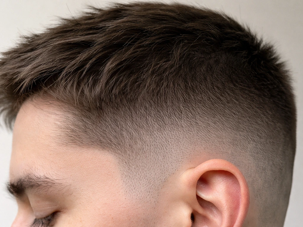 Close-up of short grow-out from a shaved side, showing rough texture and a cleaner edge line.