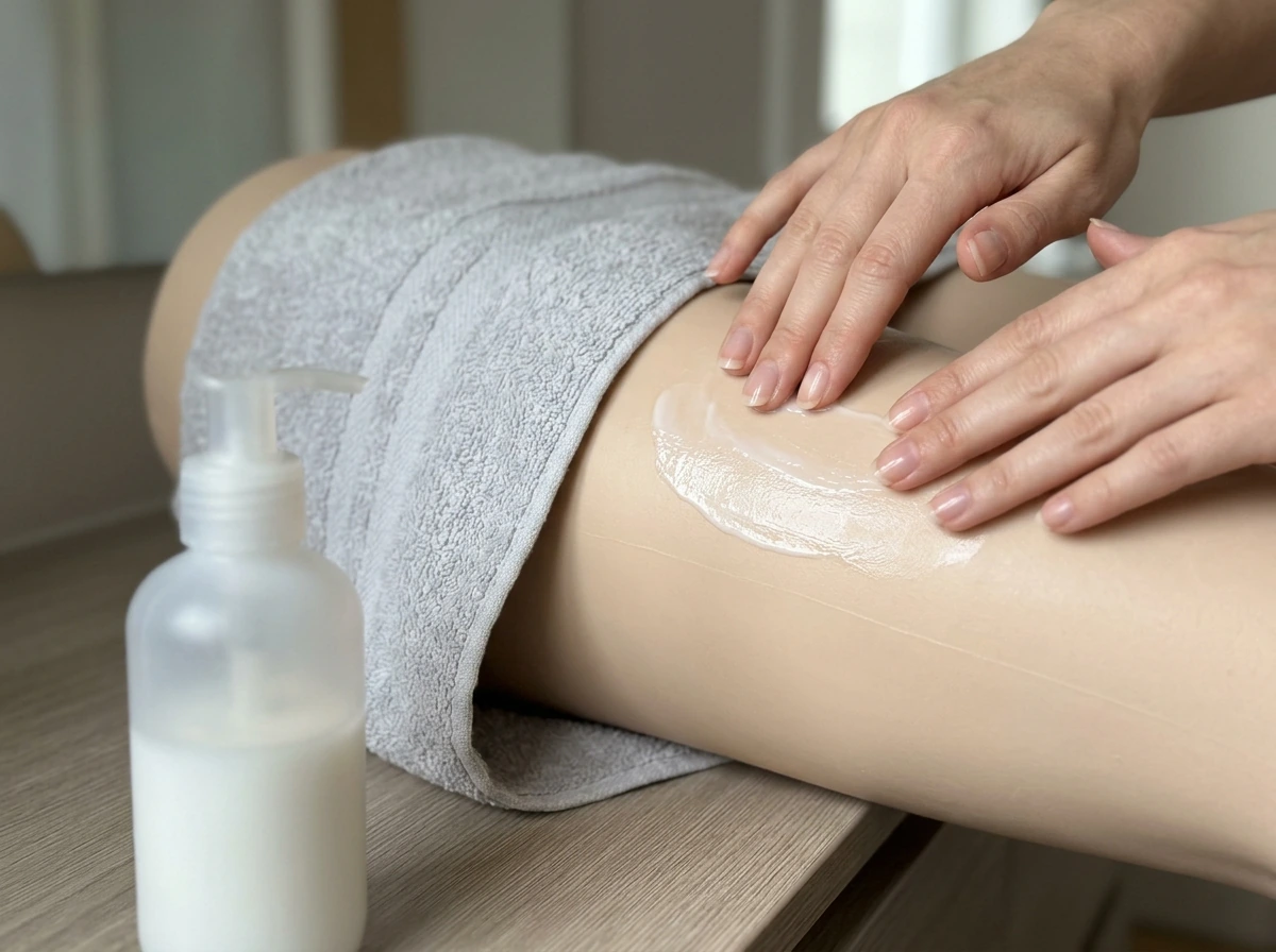 Fragrance-free moisturizer applied in a thin layer to sensitive skin for regrowth support