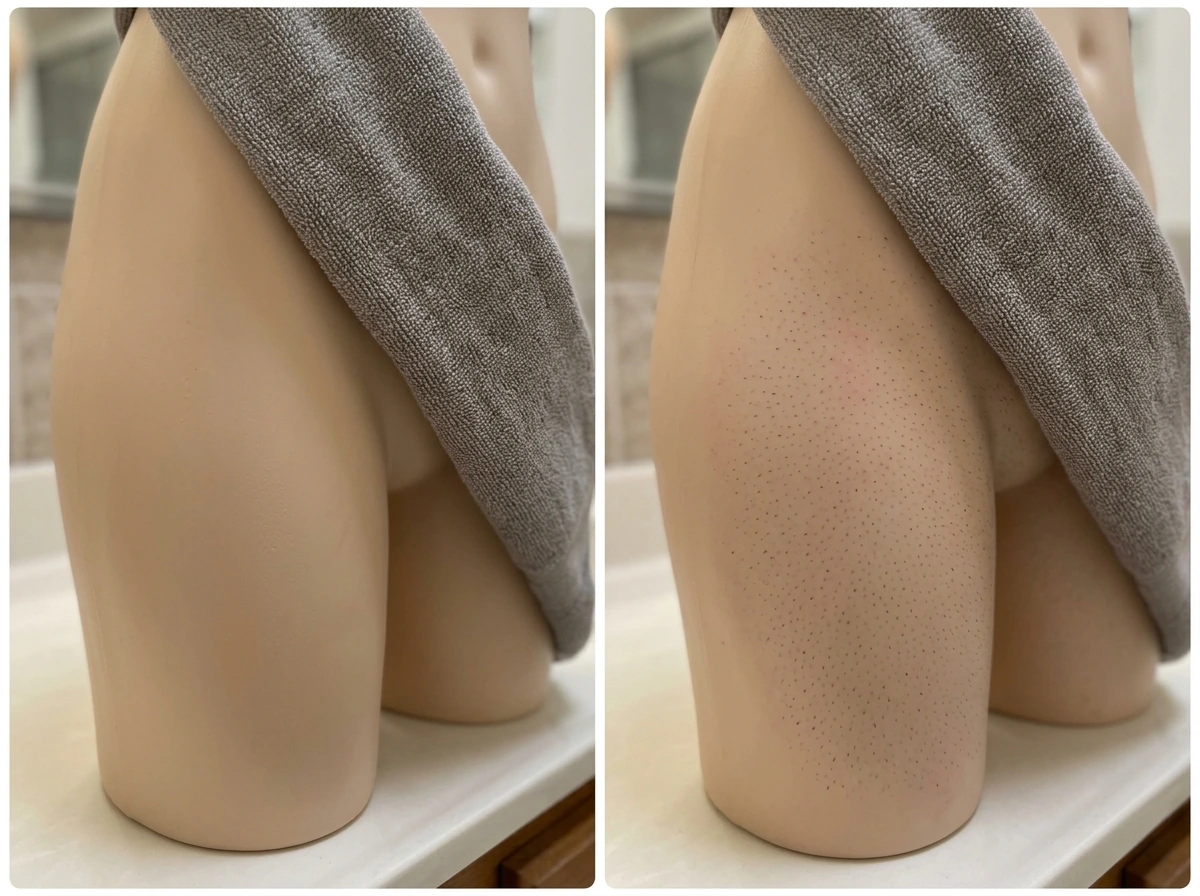 Side-by-side view of early regrowth stubble versus freshly shaved smooth skin