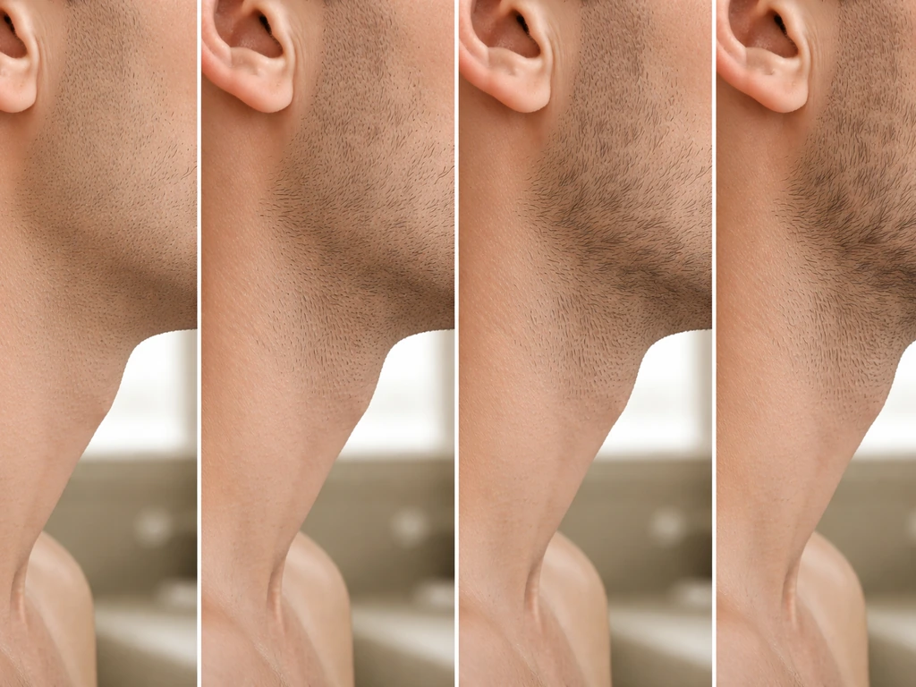 Close-up of shaved undercut sides transitioning into light stubble and a short fuzzy shadow.