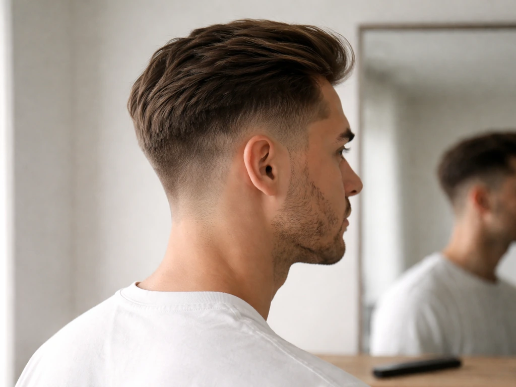 Side profile of a non-identifiable person with a mid-grow-out undercut blending into longer sides.