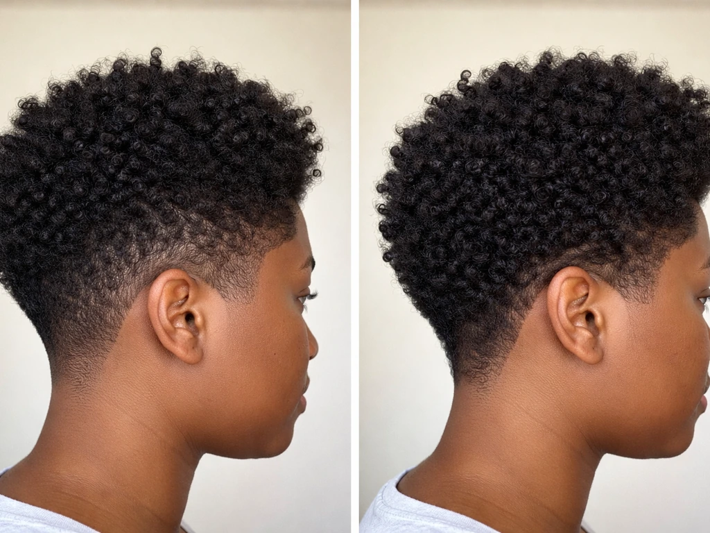 Split photo showing a tapered natural vs grown-out taper on natural hair with close sides and longer textured top.