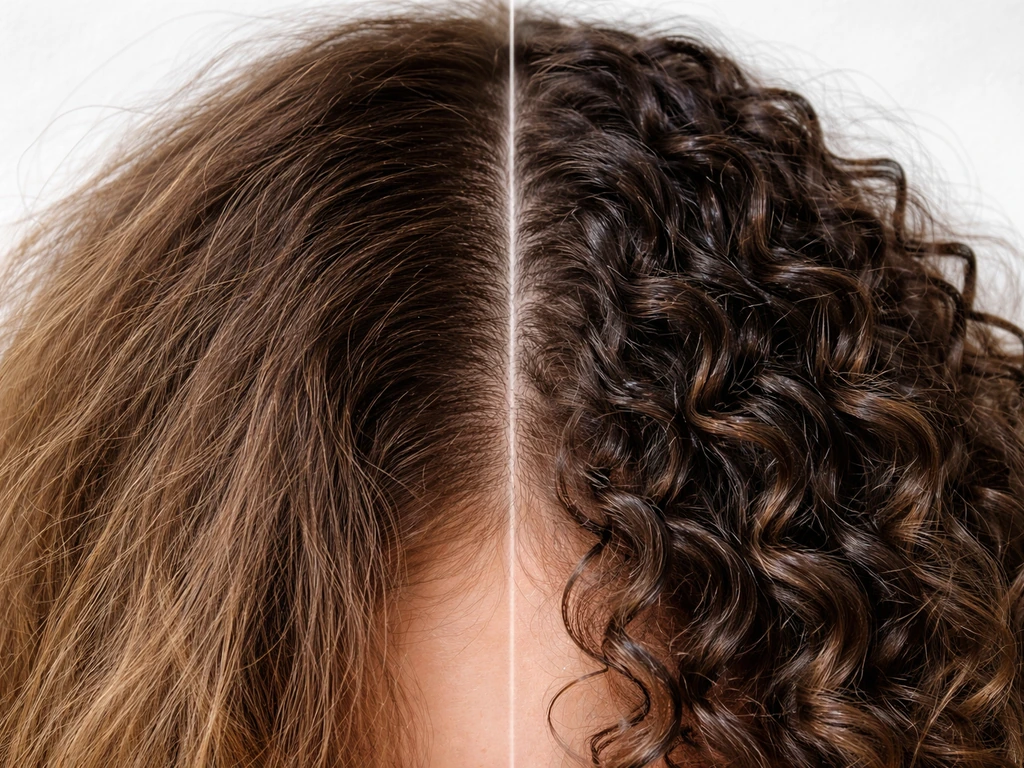 Close-up of relaxed hair texture with a visible regrowth line separating two root zones.