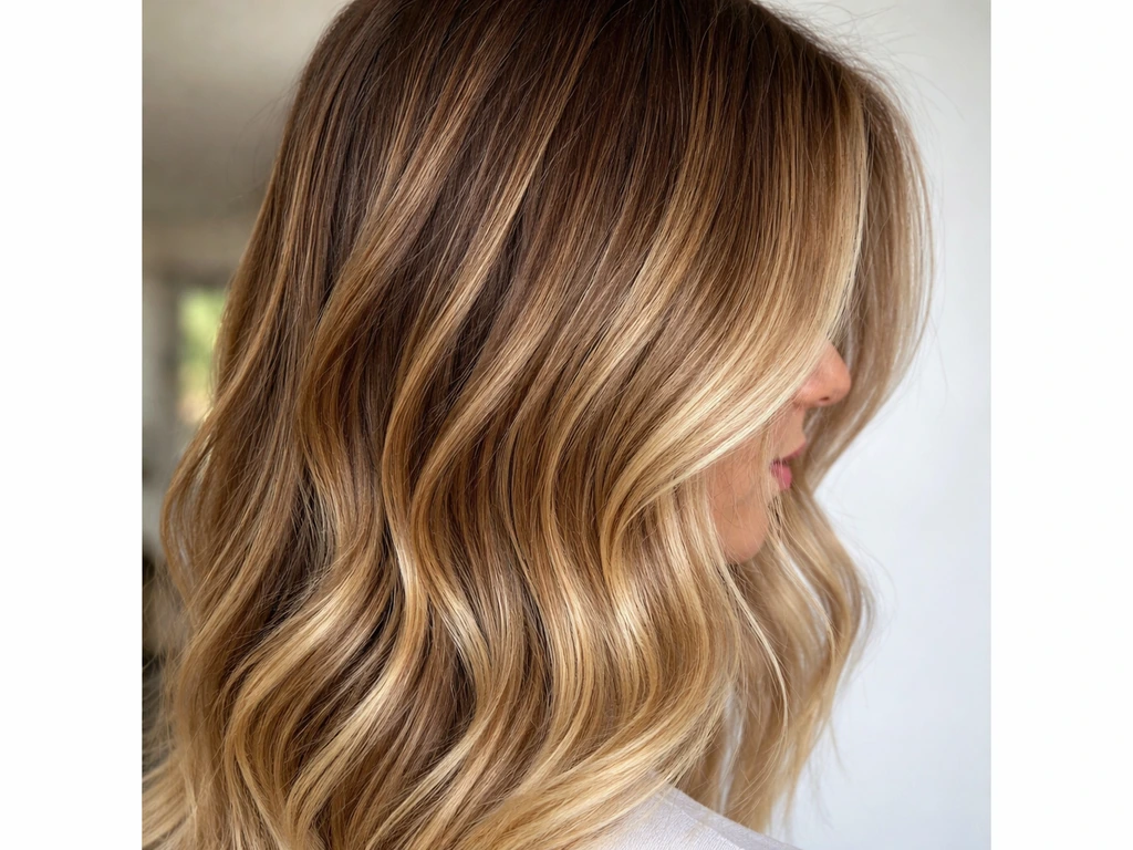 Close-up of hair showing balayage starting a few inches from the roots and a natural grow-out gradient.