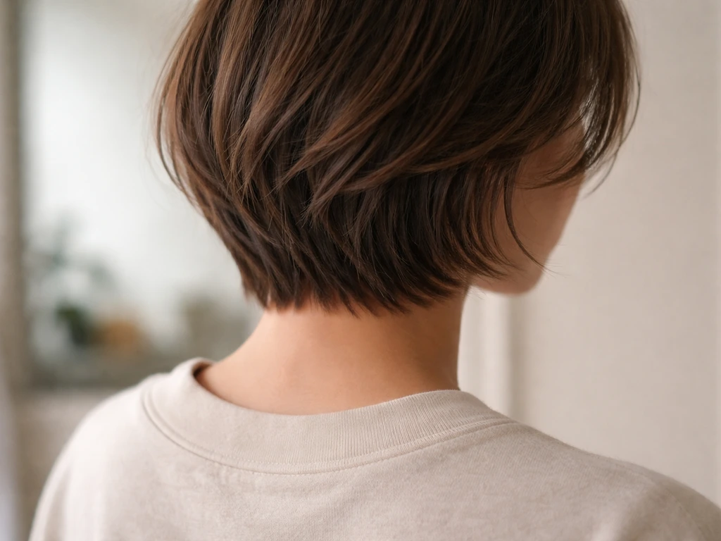 Back-view side angle of hair at the nape beginning to tuck under longer layers.