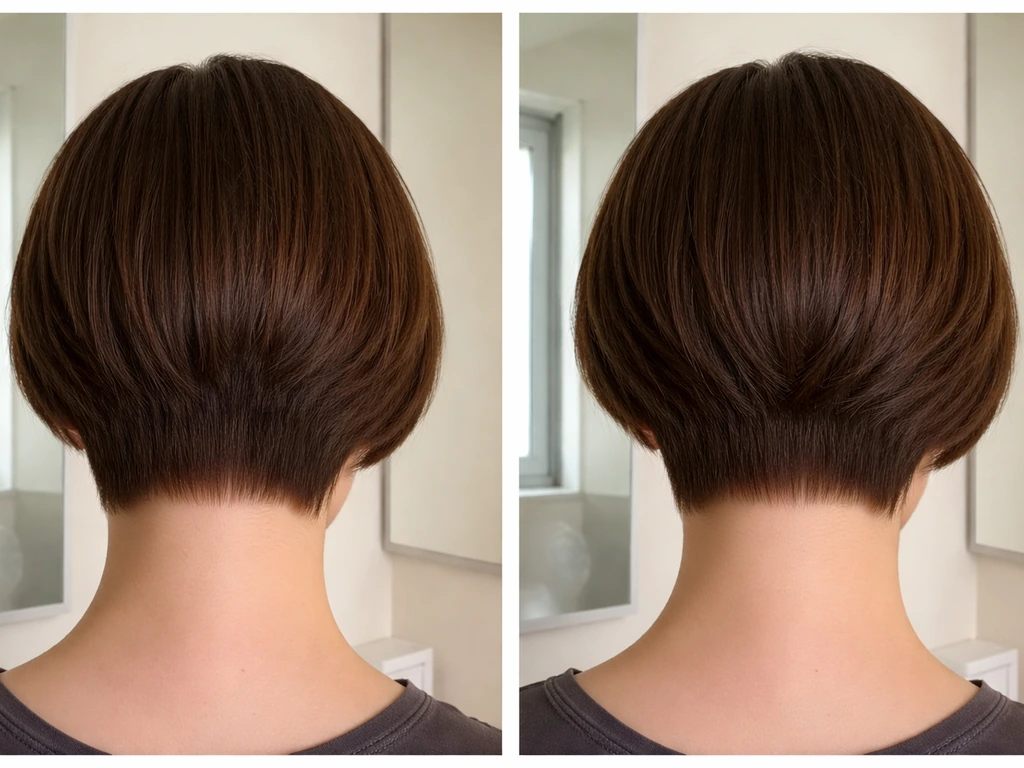 Back-of-head hair before/after showing a sharp line versus a blended, corrected transition.