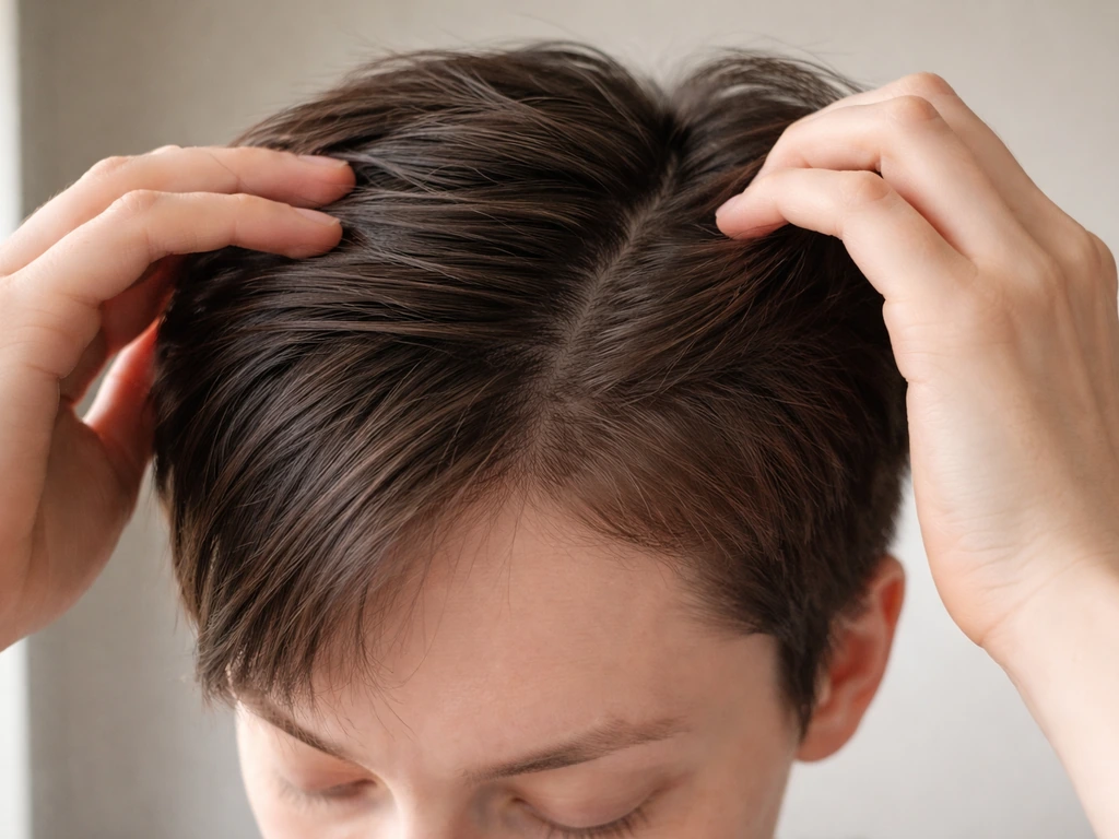 Hands shifting a short regrowth side part, showing how re-parting changes hair shape instantly.