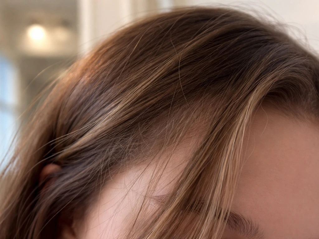 Close-up of face-framing hairline with shorter broken front hairs and longer growth-out strands at the temples