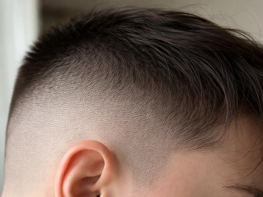 Close-up of a barbered undercut grow-out showing shaved side transitioning into longer hair