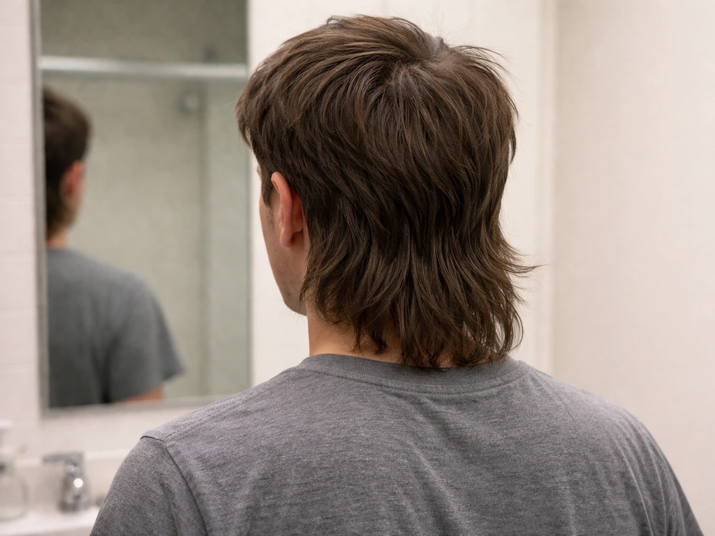 Person’s grow-out haircut showing longer back hair than sides during the awkward mullet phase.