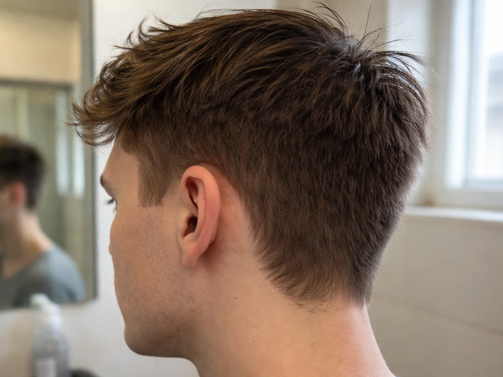 Close-up side view showing awkward short sides sticking out versus longer top hair.
