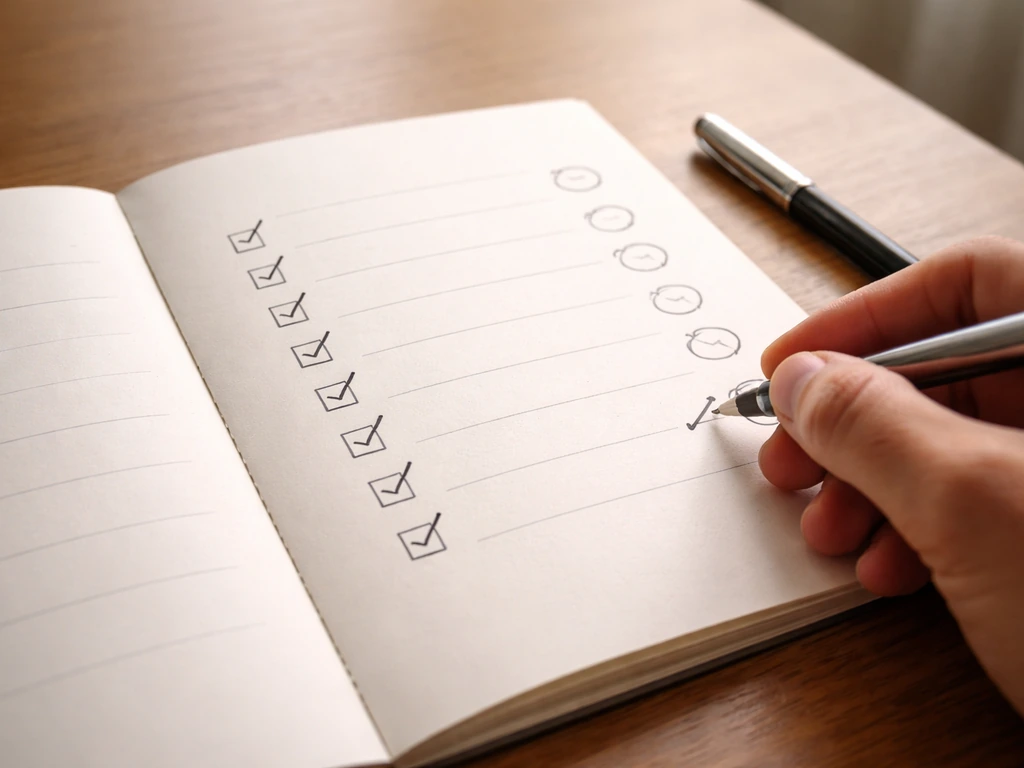 Close-up of a planner with a simple checklist marking weeks and dates for a trial period