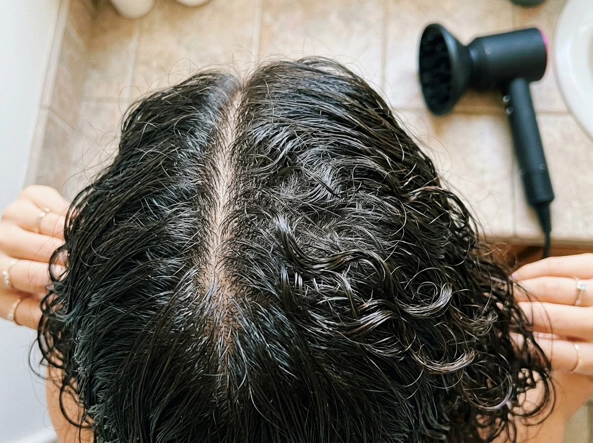 Waves and texture break up a sharp grey root line