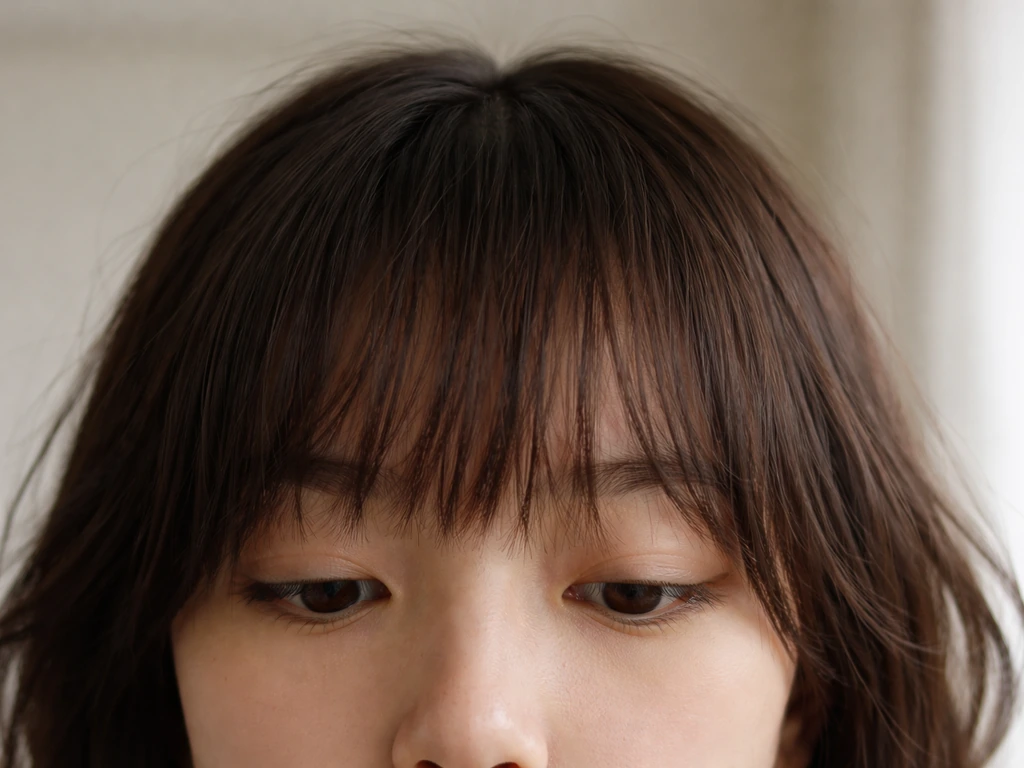 Close-up of a person’s mod haircut fringe sitting awkwardly, with a slightly messy silhouette