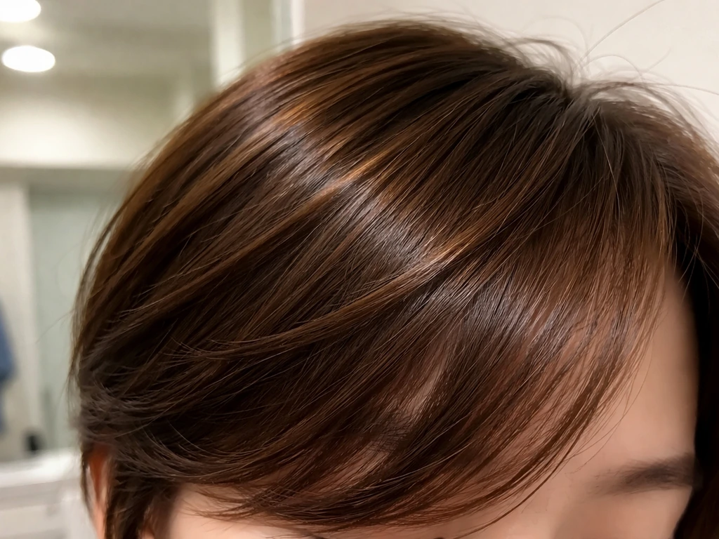 Close-up of side-swept fringe with light-hold product sheen and clear separation from the rest of the hair.
