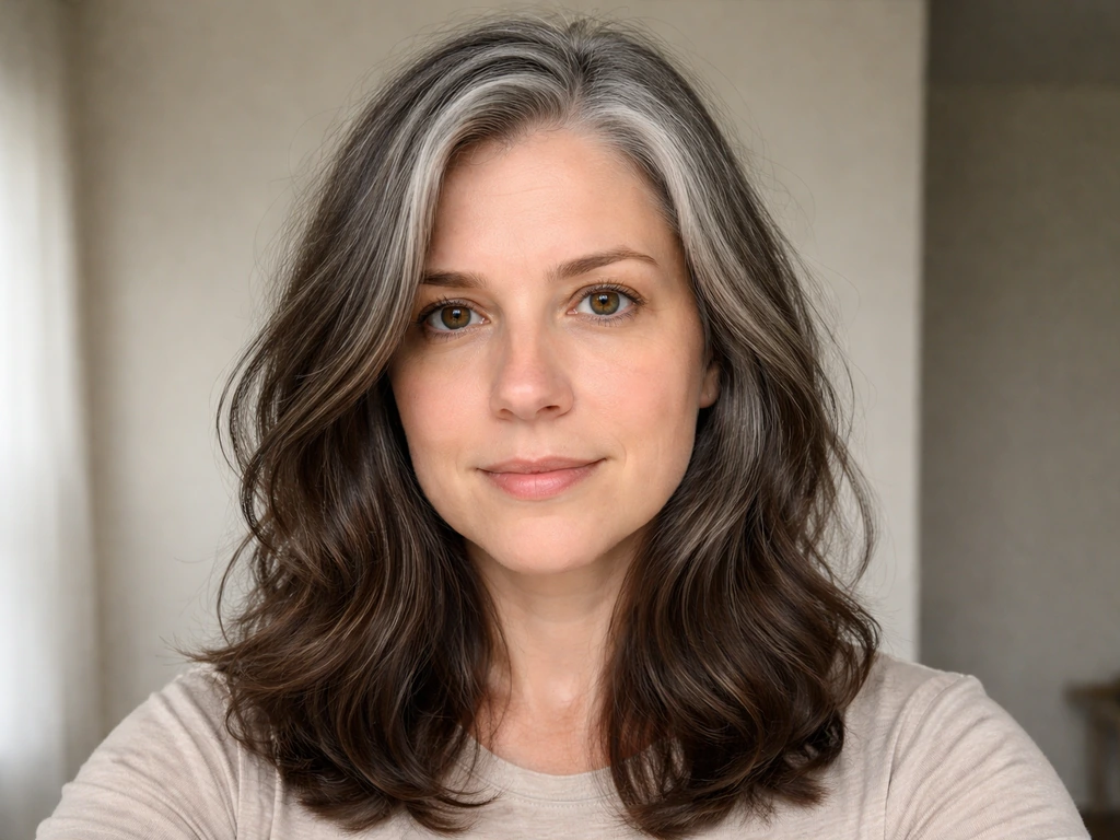 Adult with smoothly blended gray hair regrowth and no harsh dye line at the roots