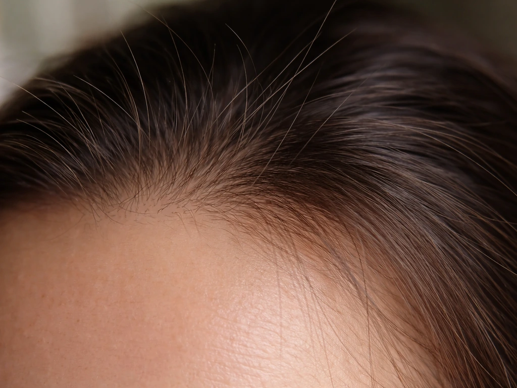 Close-up hairline showing shorter flyaway hairs mixed with a few longer smooth strands