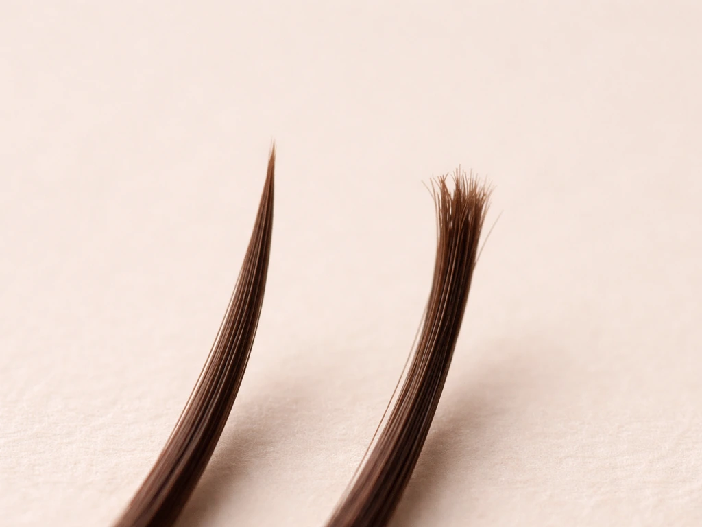 Close-up side-by-side hair tips showing tapered new growth versus frayed broken ends