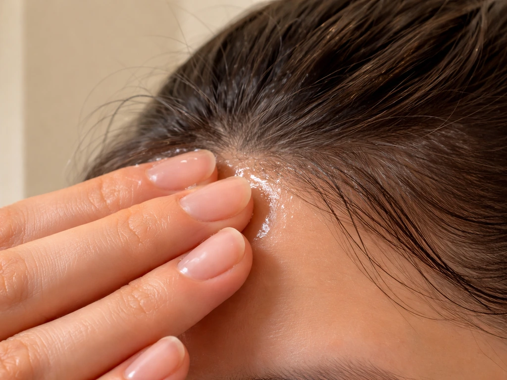 Hand smoothing a pea-sized light-hold gel onto a slightly damp hairline flyaway section