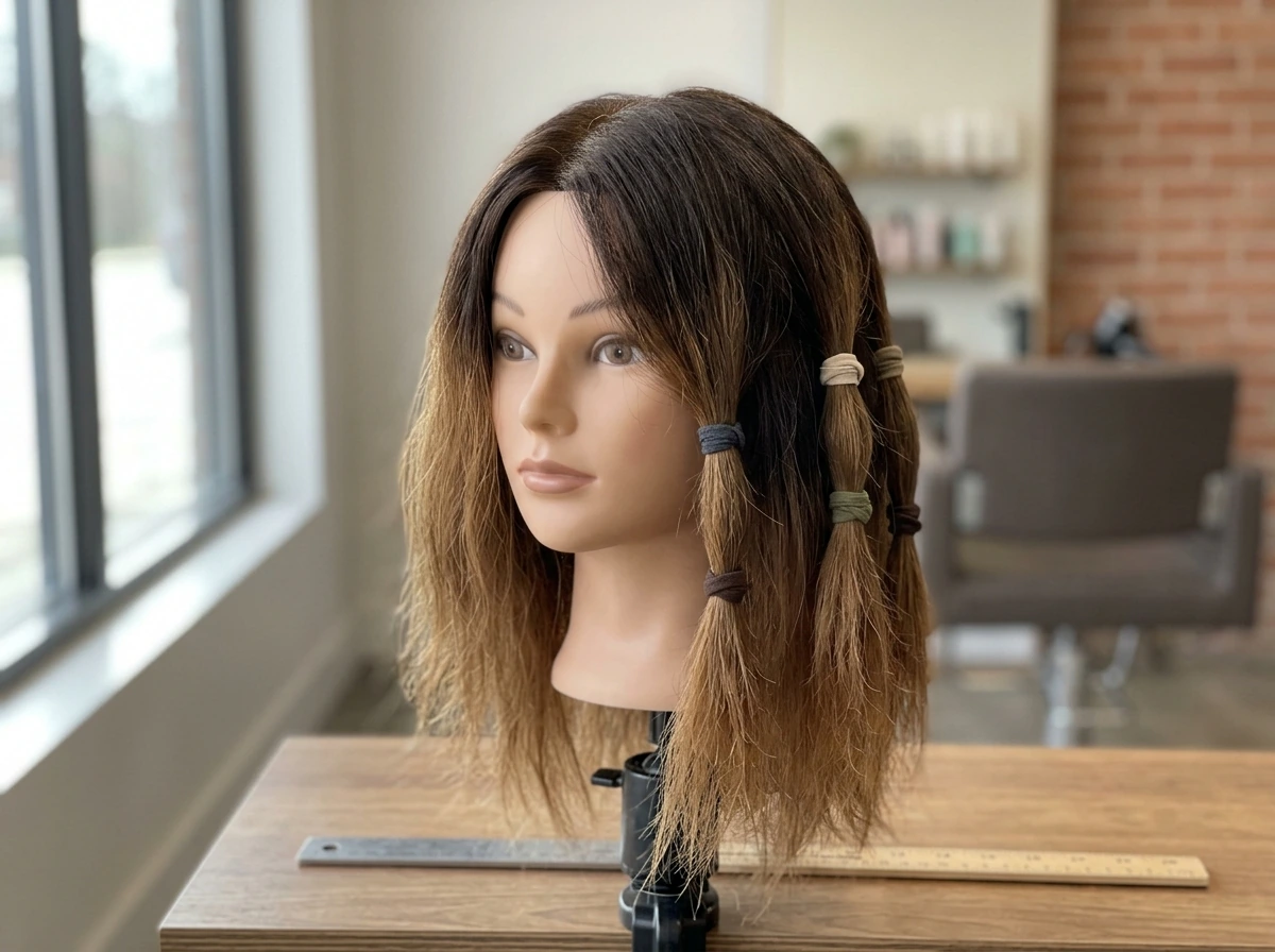 Month-by-month grow-out progression showing dyed ends moving down