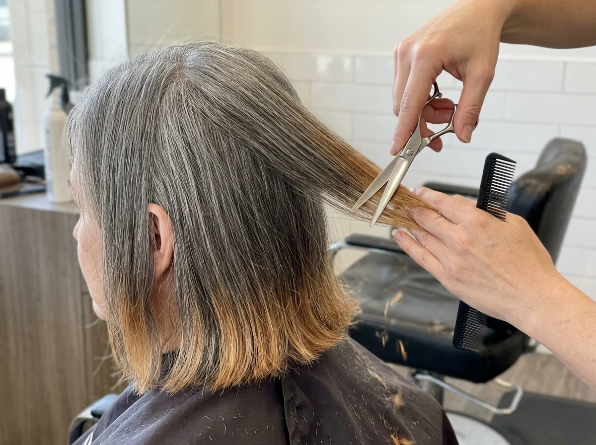 Final home-stretch look with mostly gray grown in and trimmed ends