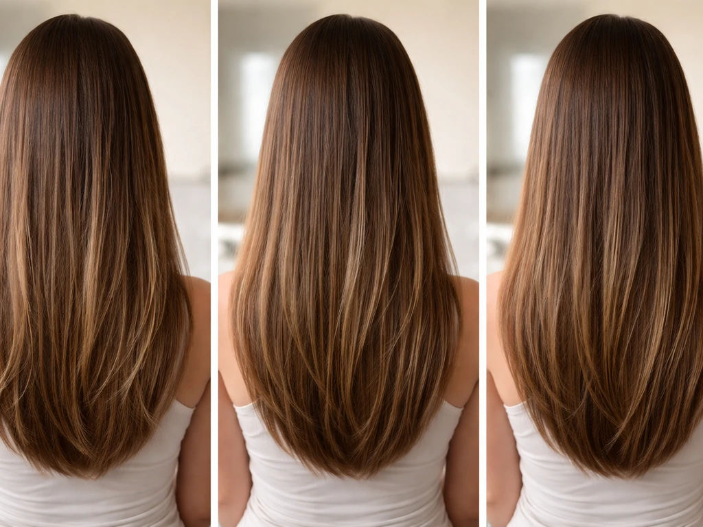 Close-up collage showing anonymous hair length growth from month 1 to month 3 with softer ends.
