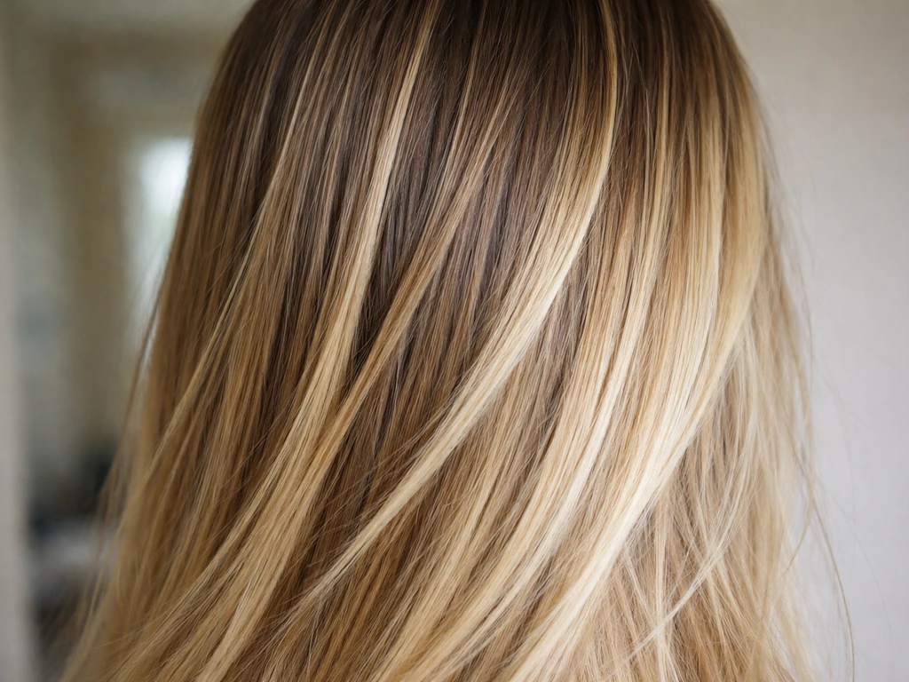Close-up of highlighted hair with a clear demarcation line shifting downward, showing scalp growth over weeks.