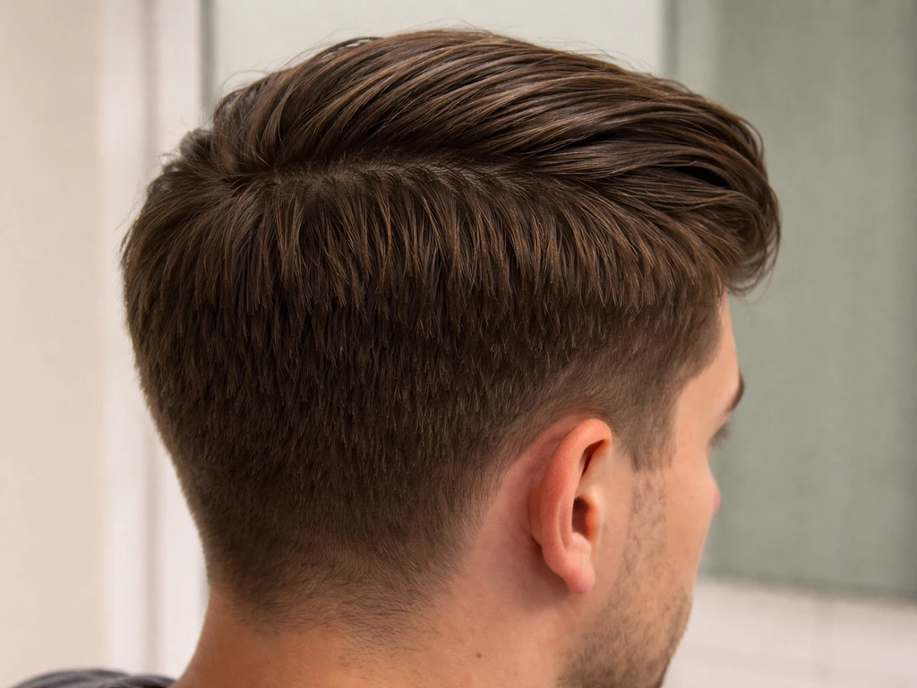 Close-up of textured hair showing a clearly defined side part with mid-grow-out length and natural volume.