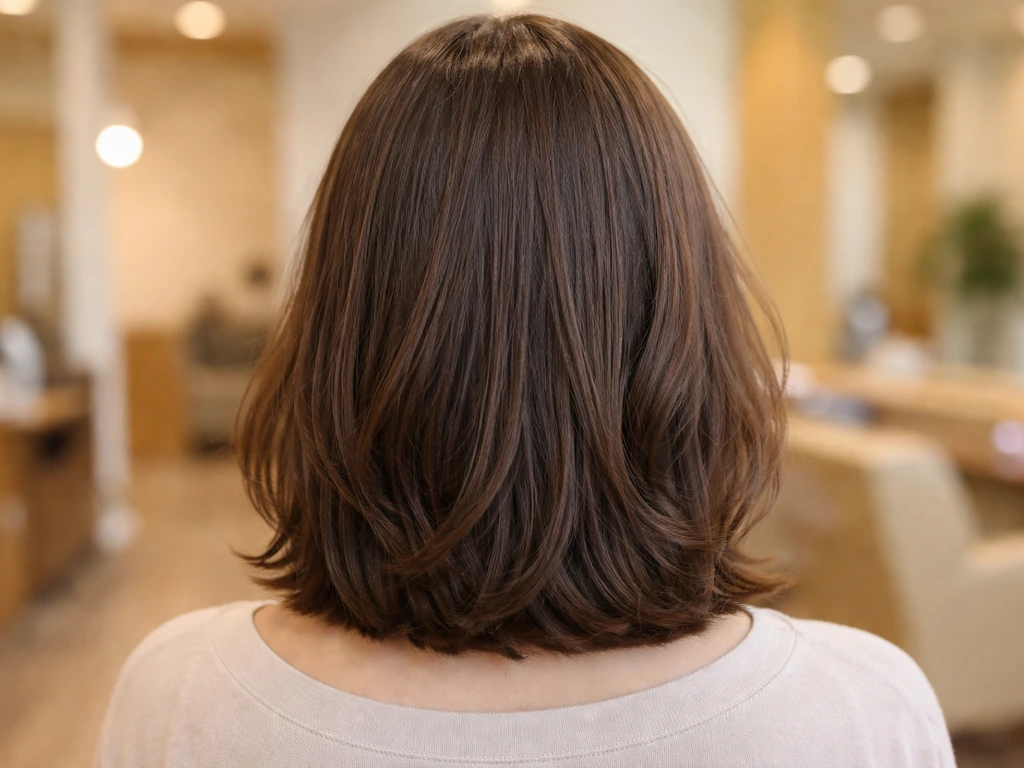 Close-up of a neatly styled shoulder-length haircut with trimmed ends and tidy hairline shape