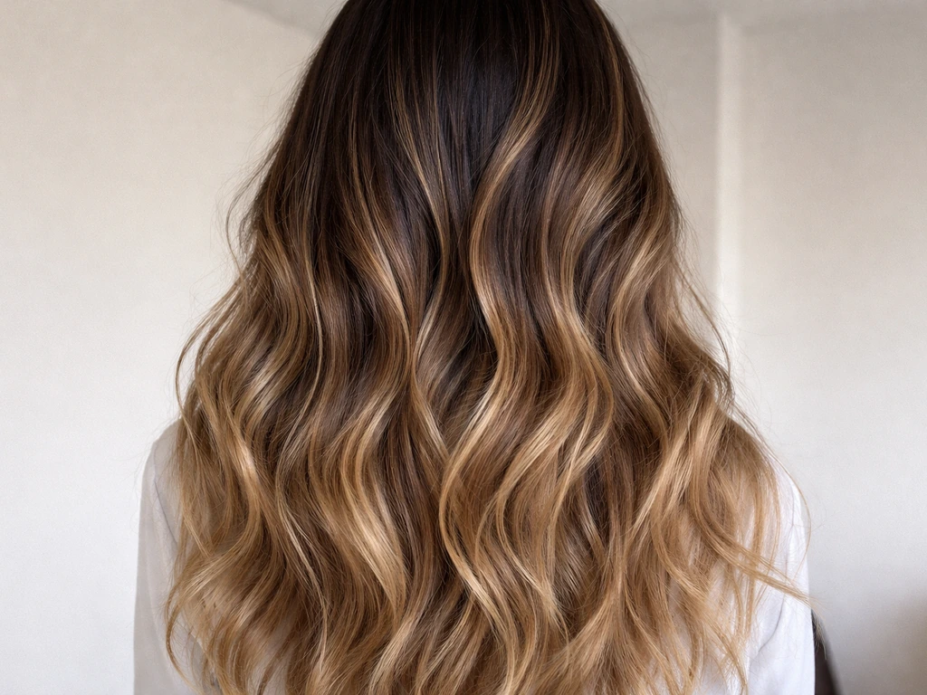 Close-up of ombré hair showing darker roots blending into lighter ends.