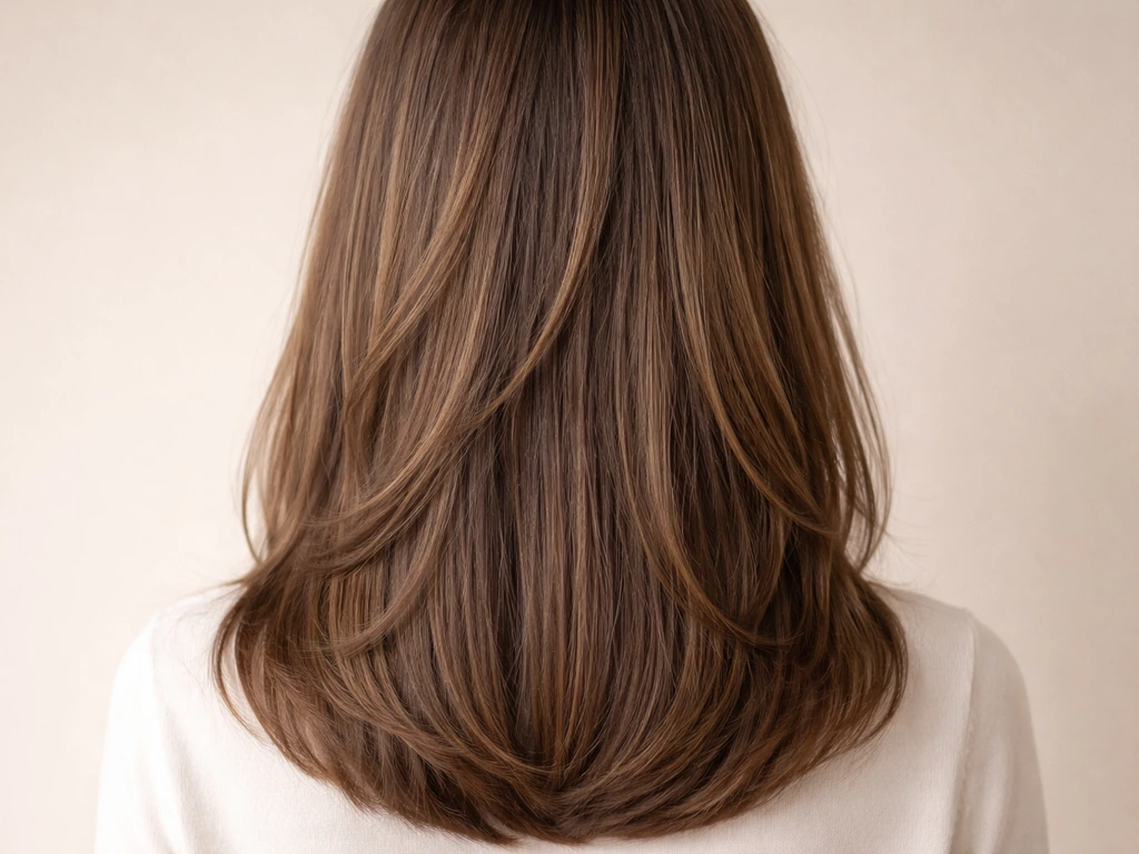 Close-up of hair with blended layers transitioning into an even single length, natural hang and smooth perimeter.