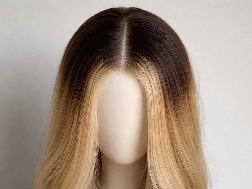 Mannequin head showing distinct color band ring versus lighter roots and softer highlighted ends.