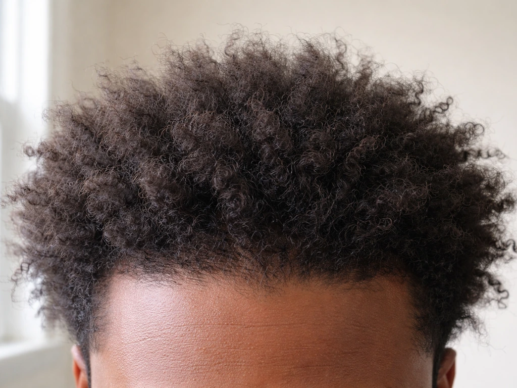 Close-up of 2–4 inch natural hair puffing outward with uneven, clumped wave sections.