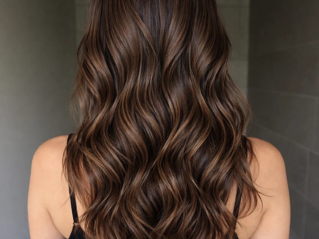 Close-up of hair transitioning into longer, gravity-settled waves with elongated S-shaped pattern.