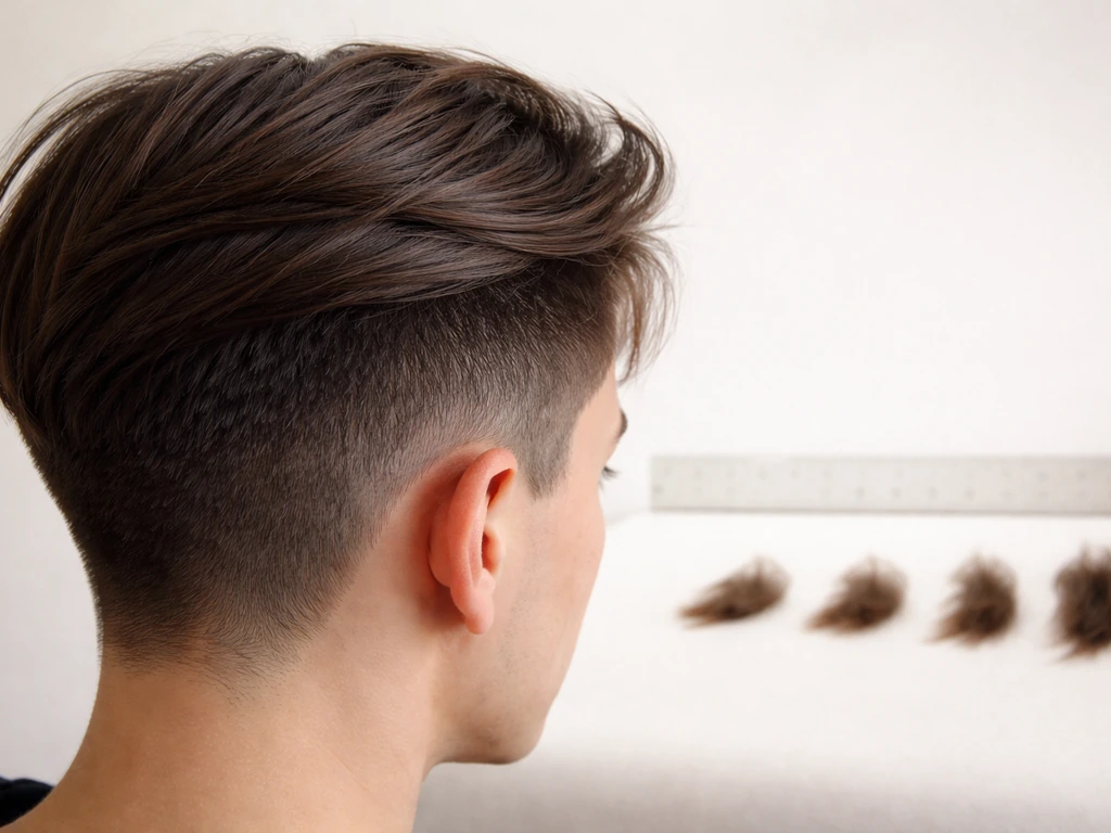 Close-up of an undercut hairstyle grow-out timeline shown by a simple silhouette and measured hair length