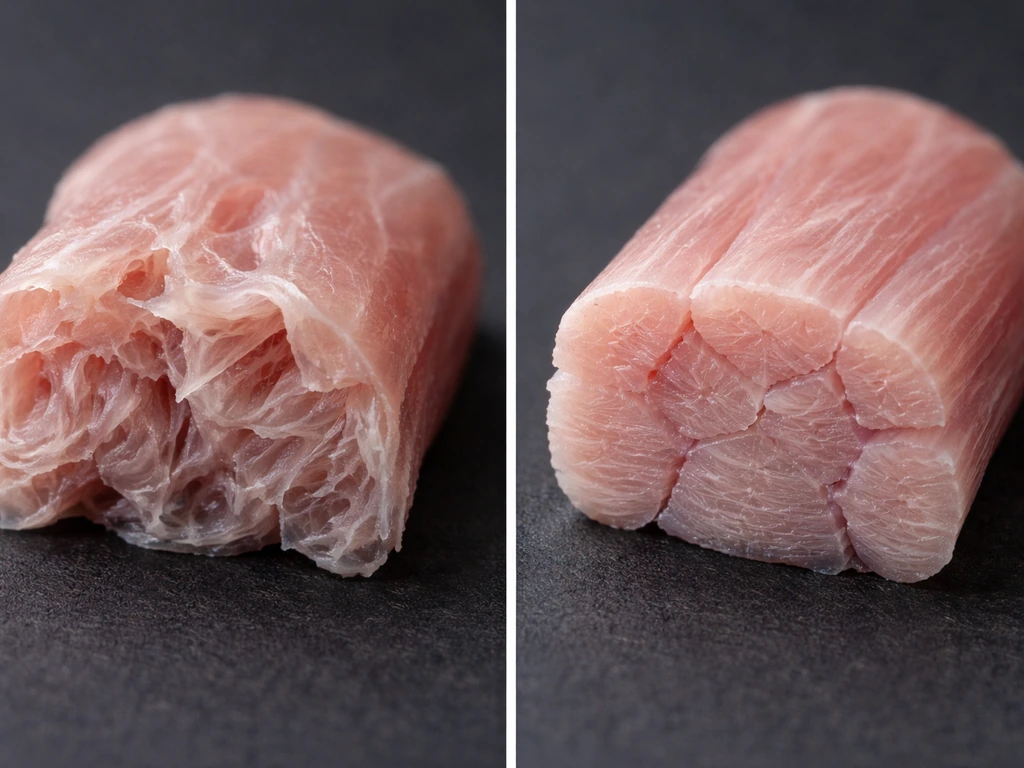 Before-and-after microscopic view of tendon collagen fibers aligning and organizing under consistent loading.