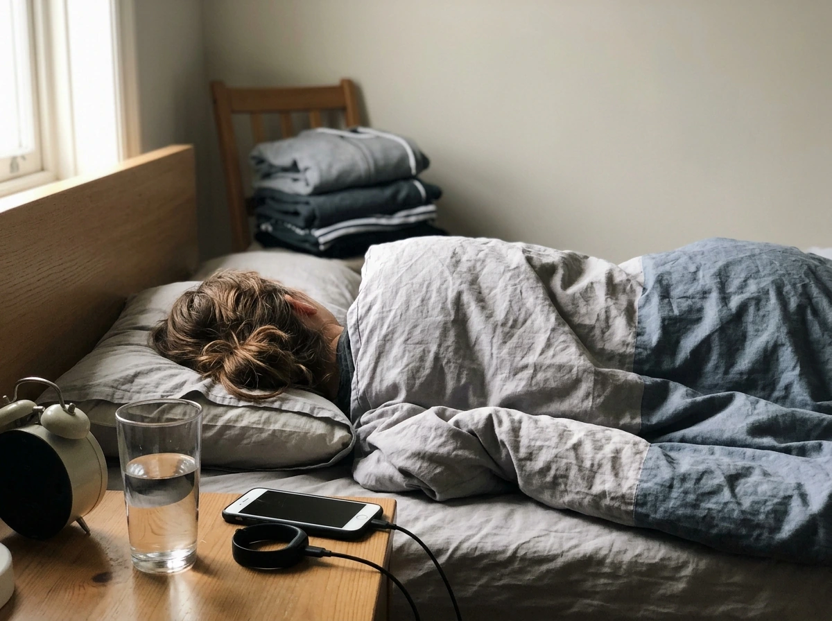 Bedside scene illustrating recovery with sleep and rest