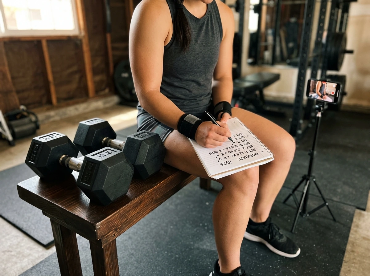 Person doing progressive overload with resistance training logs