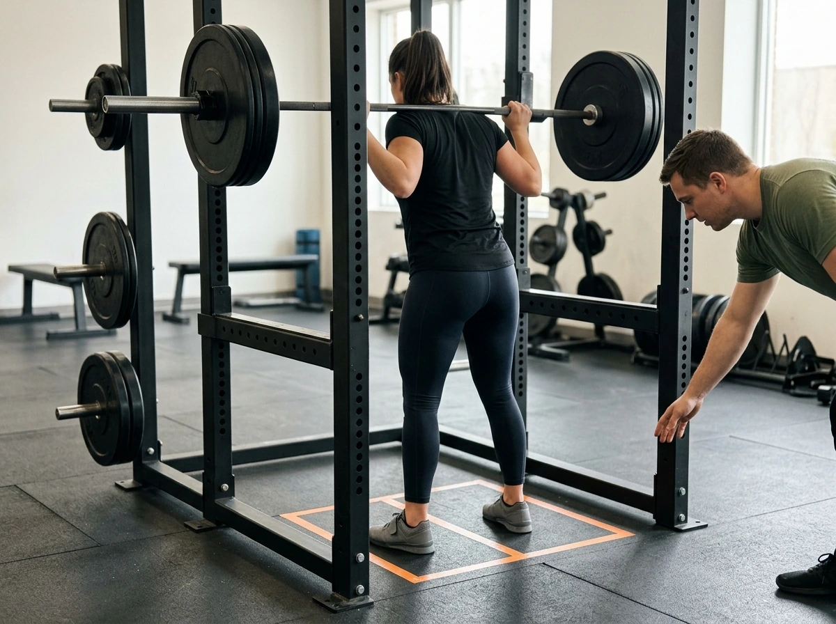 Safety setup for bone-supporting training like squats