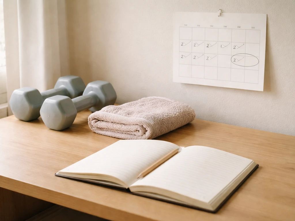 Lighter training setup on a desk with a simple week calendar showing a recovery deload week.