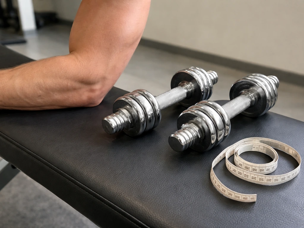 Anonymous gym dumbbell and simple bare forearm with consistent muscle definition, no change implied.