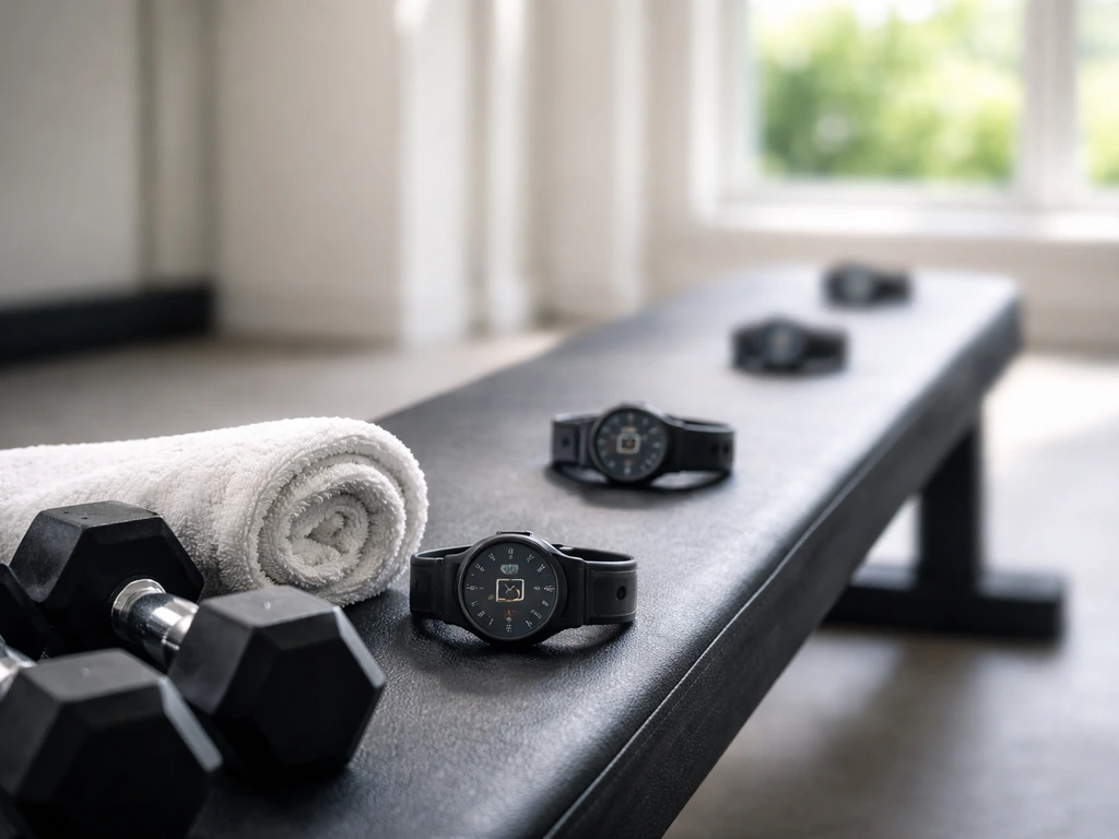 Minimal close-up of an athlete’s wristwatch timing a workout as a subtle day-to-week progression passes