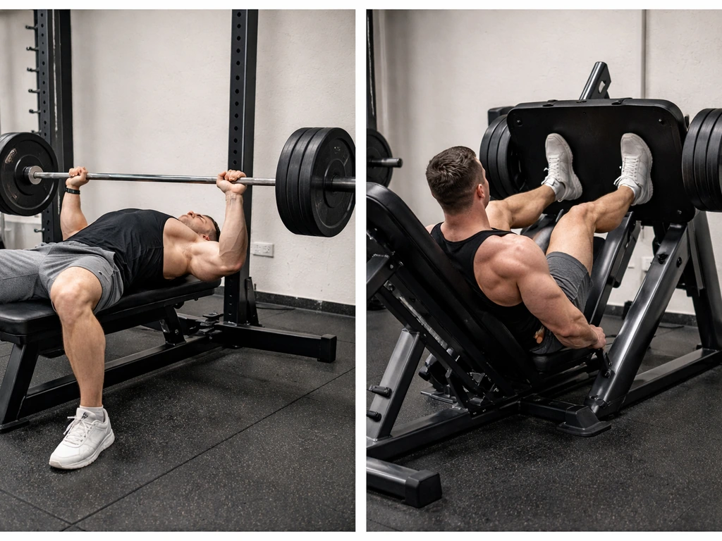 Anonymous exerciser shown in full stretch-loaded range vs partial reps on the same exercise setup.