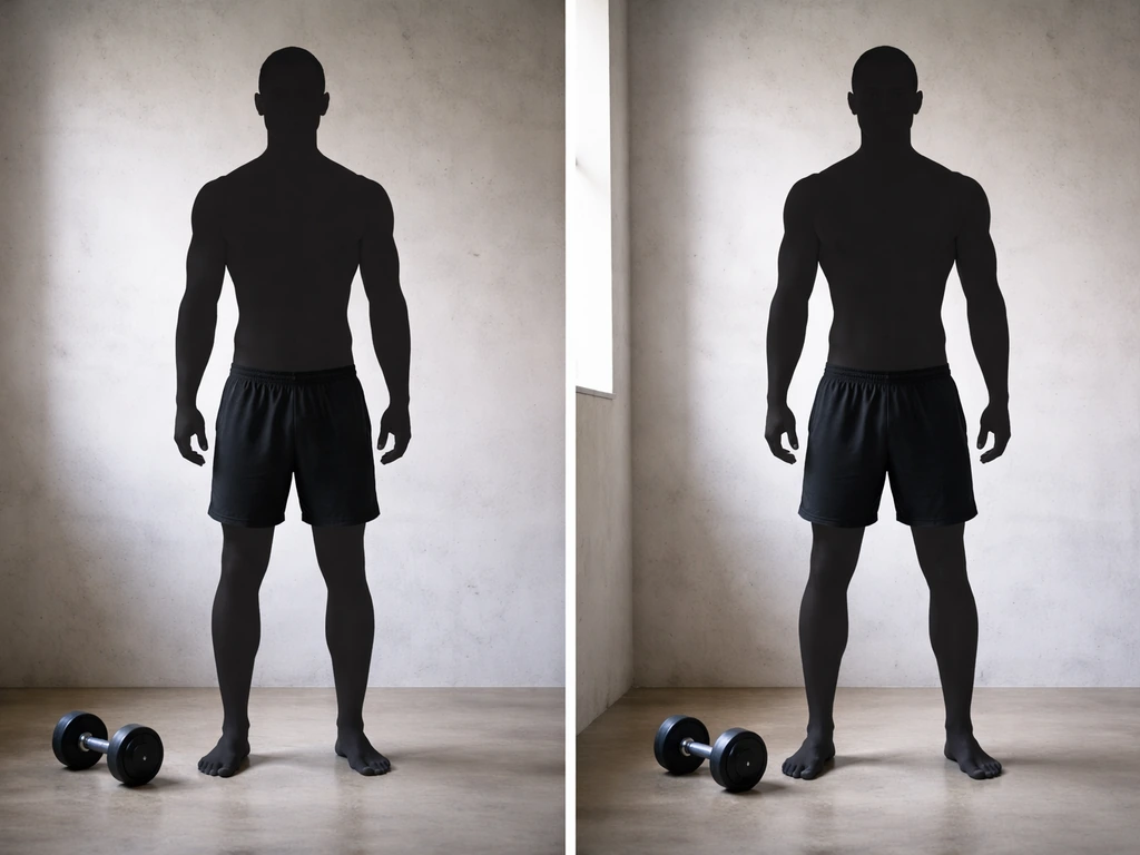 Side-by-side generic silhouettes showing muscle gain in a calorie deficit: beginner vs advanced.