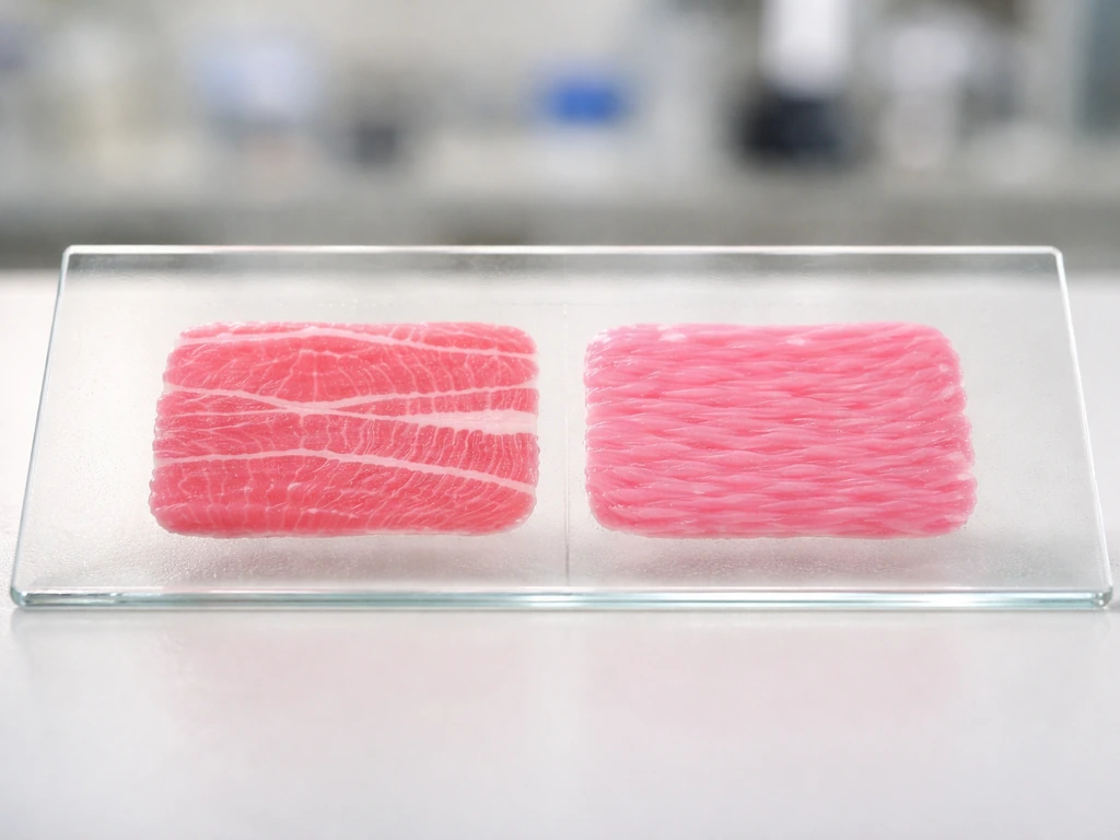 Split view of two anonymous muscular tissues under a microscope, one with striations and one smooth, side-by-side.