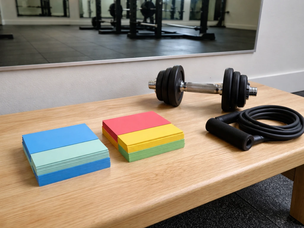 Minimal photo of a gym schedule setup with workout cards showing an upper/lower weekly split