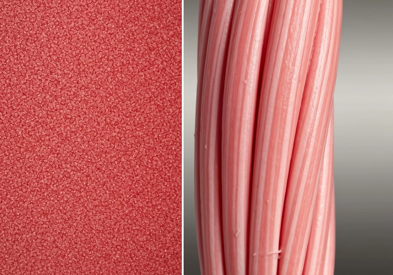 Close-up macro of two distinct muscle fiber textures—slow-twitch and fast-twitch—side by side, highlighting differences.